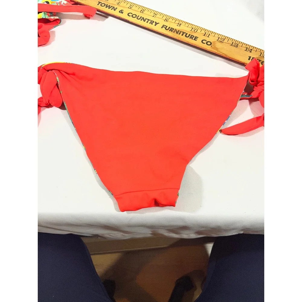 Women‎ Tropical Parrot Print Halter Bikini S Orange Side Tie 2 Piece Reversible